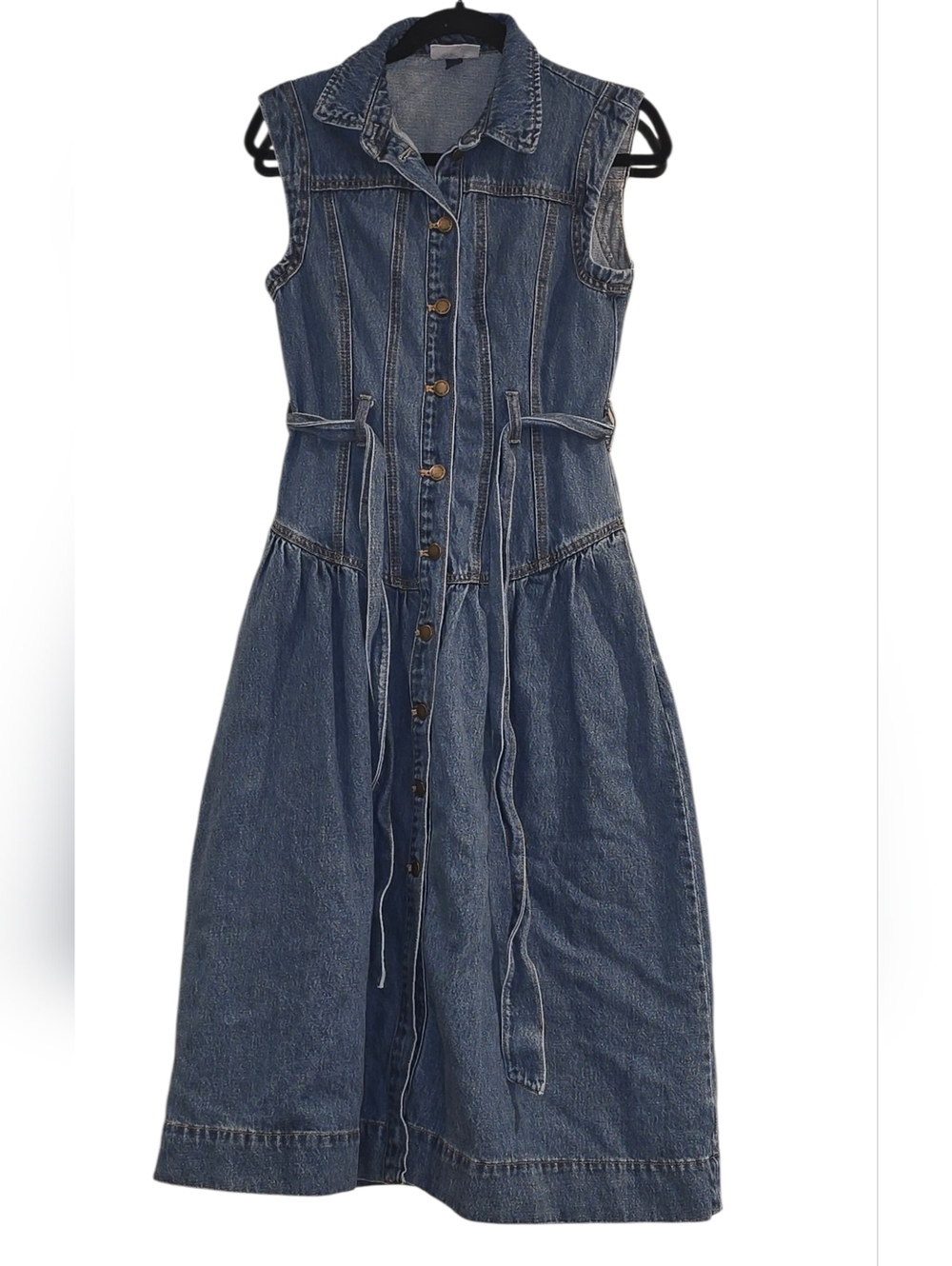 Universal Thread Denim Belted Button-Front Maxi Dress in Light Blue - Picture 6 of 7